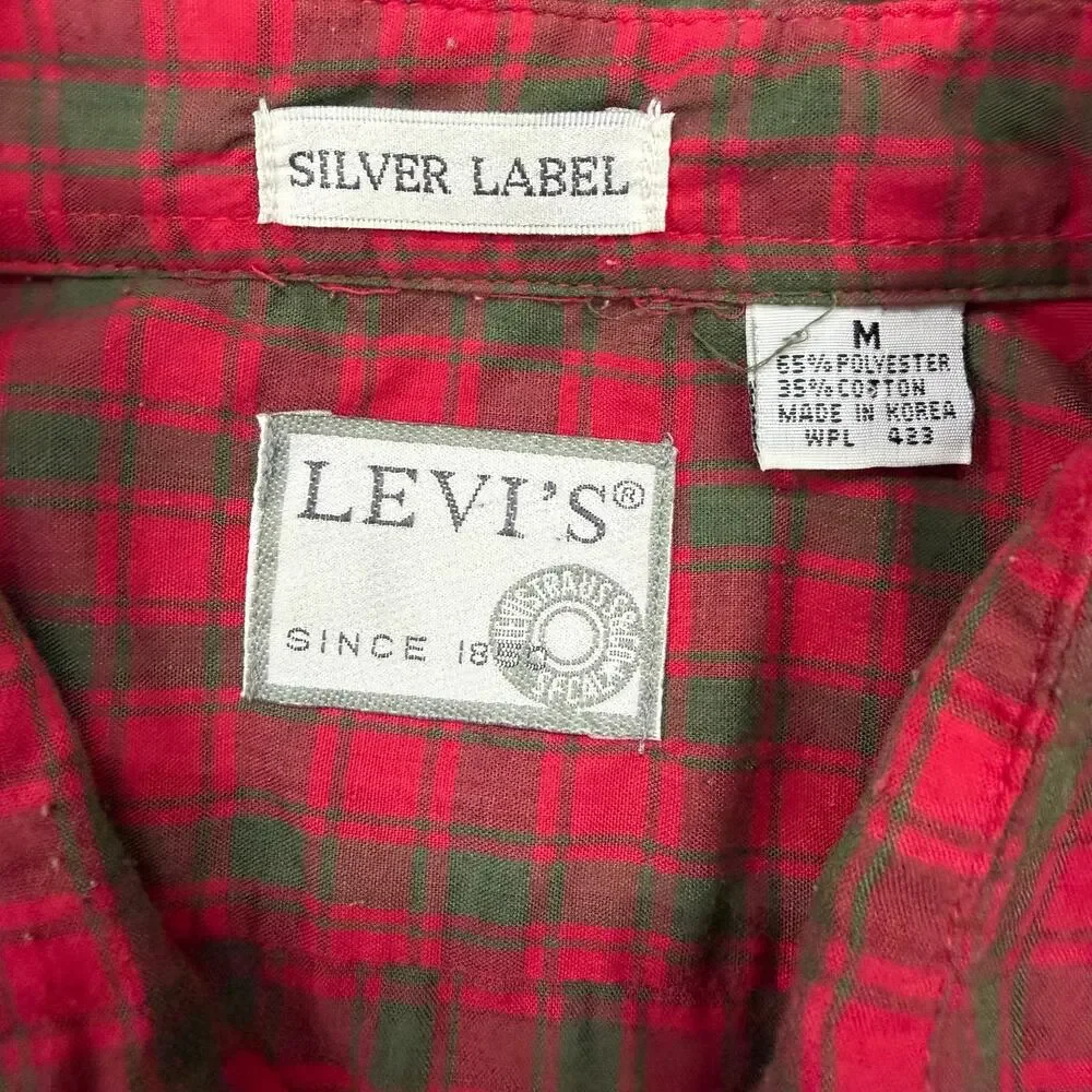 Vintage Levi’s Silver Label Tab Plaid Button Up Shirt Medium Red Gray M Utility